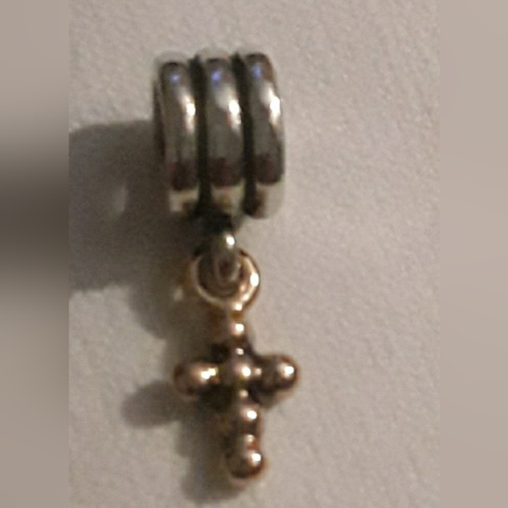 Pandora 925 & 14k  beaded dangling cross